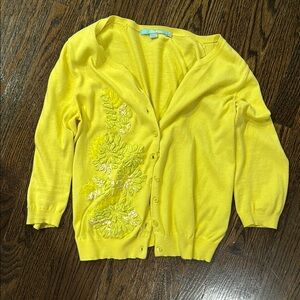 Vibrant Yellow Embroidered Cardigan Sweater